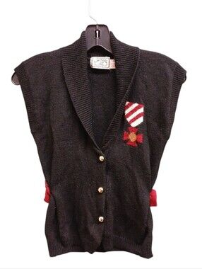 Pulcinella Vintage Black Knit Sweater Cardigan Vest Wool Blend Size Small